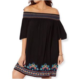 Swimsuits For All Swim Cover Black Floral Embroidered Rhiannon Cover Up Dress